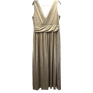 Esprlia Women's Maxi Dress‎ Size 1X Plus Beige Gold Embossed Stretch Pullover
